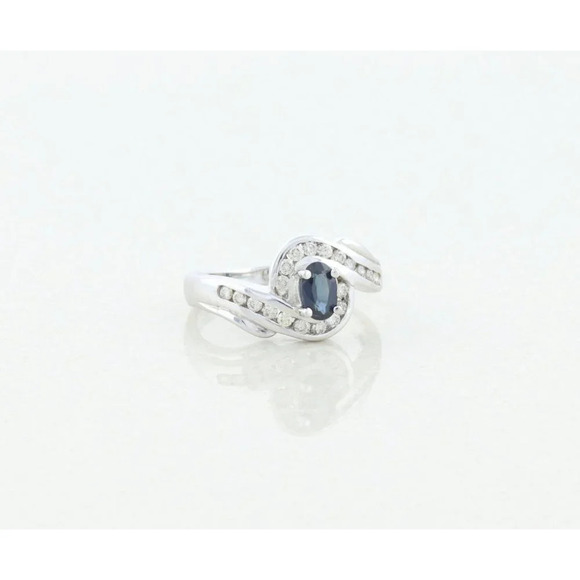 14k White Gold Natural Blue Sapphire and Diamond Ring Size 7 1/4 - Picture 5 of 8
